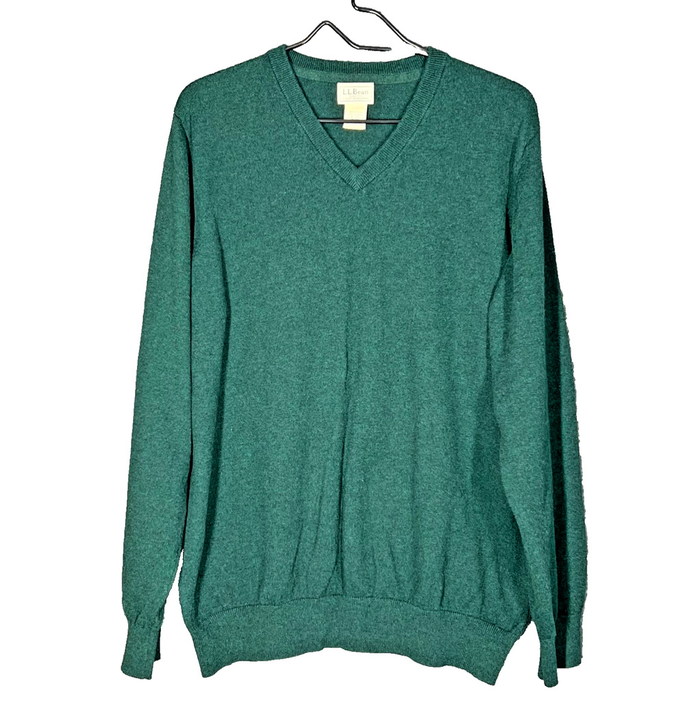 LL Bean Sweater Mens X-Large Green Cotton Cashmere Cozy Casual Preppy Classic